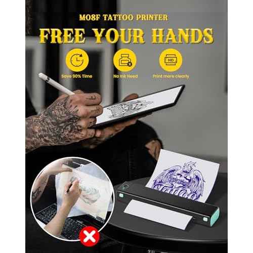 Itari M08F Wireless Tattoo Stencil-Printer - Tattoo Transfer Machine Thermal Copier with 10pcs Transfer Paper, Bluetooth Stencil Printer for Tattooing, Compatible with Smartphone & PC, Black