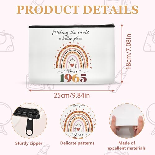60th Birthday Gifts for women, 1965 60 Year Old Birthday Decorations Makeup Bag with Natural Stone Bracelet and Keychain, Gift Ideas for Woman, Her, Grandma, Mom, Wife, Sister, Teacher