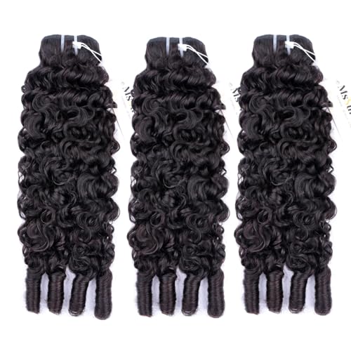 MsSunlight Burmese Curly Bundles Human Hair 22 Inch 100% Unprocessed Quick Weave 15A Water Wave with Spiral Curly End Real Human Hair Extensions Natural Black