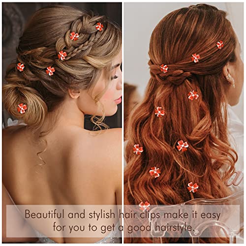 YISSION 20Pcs Mini Red Flower Hair Clips with Rhinestone Cute Hair Pins Decorative Hair Clips Wedding Hair Barrettes Bridal Hair Accessories for Girls Women