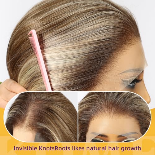 Ash Blonde Highlight Synthetic Lace Front Wig,13¡¿6 HD Short Straight Glueless Bob Wig for White Women Daily Use 12IN£¨#TT6/166£©