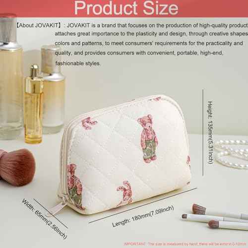 JOVAKIT Quilted Conch Shaped Makeup Bag Cosmetic Bag for Women, Floral Coquette Cotton Travel Makeup Case Toiletry Zipper Make Up Pouch, Travel Storage Organizer Stuff (Rabbit Bear)