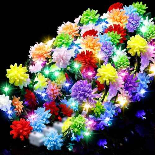 Yunsailing 64 Pcs Halloween Light up Flower Crown LED Glow Party Headband Girl Headpiece Glowing Floral Headdress(Cute)