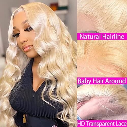 22 Inch 613 Body Wave Lace Front Wigs Human Hair Blonde Lace Front Wigs Human Hair 180 Density 613 HD Lace Frontal Wig Glueless 4x4 Closure Wigs 613 Human Hair Pre Plucked For Black Women