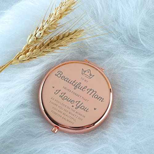 Mom Birthday Gifts from Daughter Son Rose Gold Compact Cute for Purse Travel Folding Hand Mirror Mothers Day Thanksgiving Christmas Day Wedding Gifts Retirement