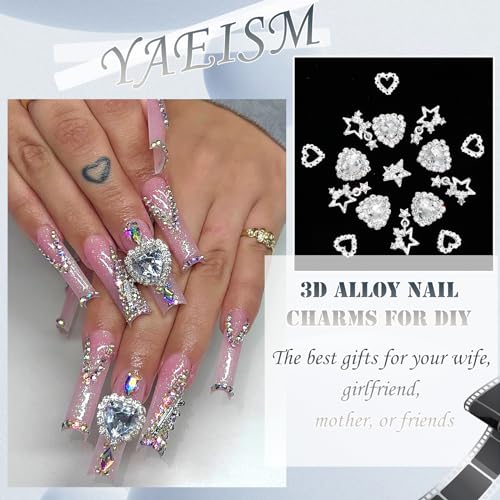 30PCS Star Nail Charms 3D Crystal Heart Nail Charms Alloy Silver Nail Charms Shiny Starlight Nail Gems and Charms Jewelry Rhinestones for Women Nail Art and DIY Crafts Decoration