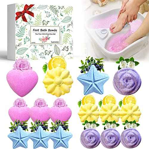 Bath Foot Bombs, 16 Pack Foot Soak with Bath Salt and Tea Tree Oil for Christmas. Organic Natural Handmade Aroma Pure Essential Oil Bubble Feet Balls for Foot Callus, Stubborn Feet Odor Scent.