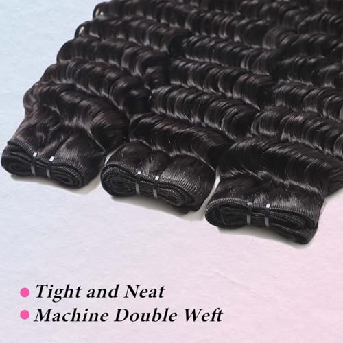 12A 3Bundles Human Hair 14 16 18 lnch Deep Wave Bundles Human Hair 100% Unprocessed Virgin Deep Curly Bundles Extensions Natural Black