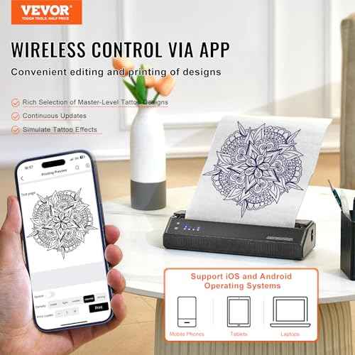 VEVOR Tattoo Stencil Printer, Wireless Bluetooth Tattoo Printer Transfer Stencil Machine with 10Pcs Transfer Paper, Compatible for iOS£¦Android Phone, iPad£¦PC (with Storage Bag)