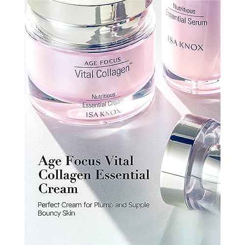 ISA KNOX AGE FOCUS VITAL COLLAGEN Essential Cream (2.4fl oz) - Korean Skin Care, Moisturizer by LG Beauty. Hydrolyzed Collagen, Vitamins C, B12 & E.