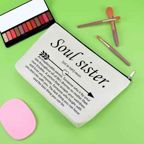 Soul Sister Gifts for Women Best Friends Cosmetic Bag Inspirational Friendship Gifts for Women Bff Bestie Makeup Bag Thank You Present for Sister Best Friend Bestie Christmas Travel Pouch