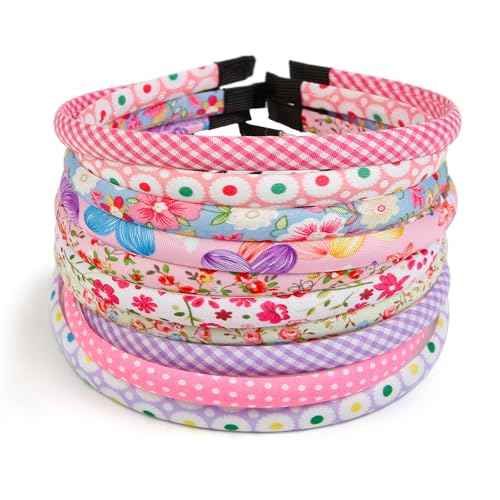 WOVOWOVO 10 Packs Headbands for Girls Thin Girl Headband Toddler Kids Baby Cute Hair Accessories Head Bands for Girls Hair Floral Cloth Fabric Coverd Hairband Birthday Gifts Party Favors