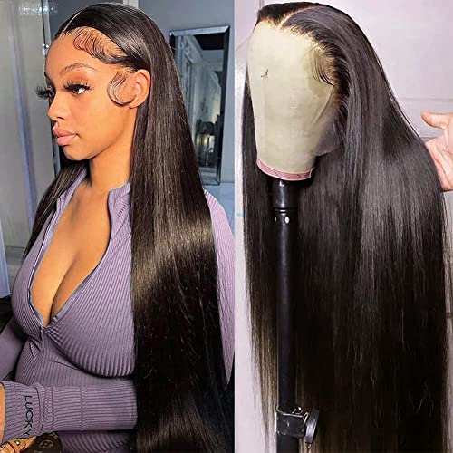 13x6 Straight Lace Front Wigs Human Hair 180% Density HD Transparent Lace Frontal Human Hair Wigs for Black Women Glueless Wigs Human Hair Pre Plucked (26 Inch)
