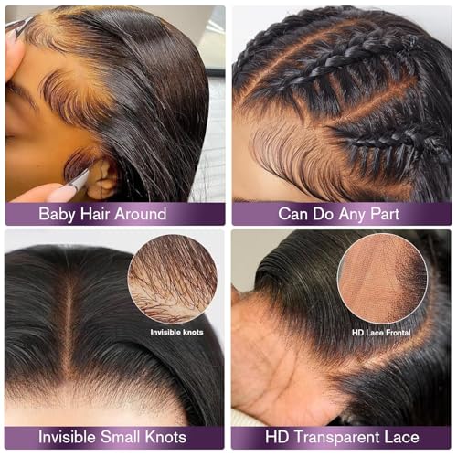 26 Inch 13x6 Body Wave Lace Front Wigs Human Hair 180 Density HD Lace Frontal Wigs Human Hair Pre Plucked Human hair Wig for Women Natural Black