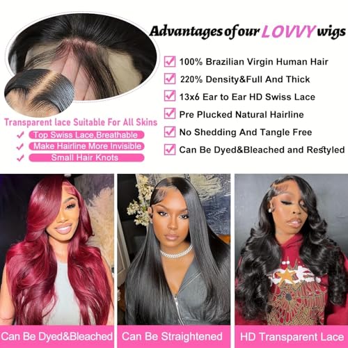 13x6 Lace Front Wigs Human Hair Pre Plucked Body Wave Lace Front Wigs 220 Density HD Lace Frontal Wig for Women Body Wave Frontal Wig Human Hair 26''