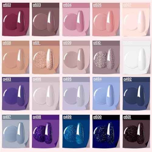 Beetles Gel Nail Polish Kit, 23Pcs Nude Pink Gel Polish White Gray Baby Blue Glitters Nail Polish Set with Glossy Matte Top Coat and Base Coat Fall Winter U V Soak Off Manicure Gift For Women