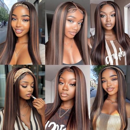 Ombre Light Brown Bundles P1B/30 Two Tone Straight Bundles Human Hair Highlight Black and Light Brown Track Mix Double Weft Brazilian Human Hair Extensions 18 20 22 Inch