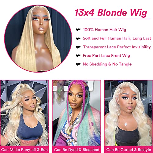 613 Lace Front Wig Human Hair 28Inch 13x4 Blonde Lace Front Wigs 210% Density 613 HD Lace Frontal Wig 12A Brazilian Long Straight Human Hair for Women Glueless Wigs Pre Plucked with Baby Hair