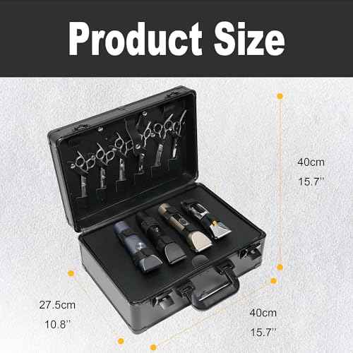 Barber Case Professional Aluminum Hard Hair Kit Tool Box with Hard shell Anti-theft Lock and Indpendent Storage to Hold Scissors Clippers and Supplies for Beauty Salon Hairstylists, Black