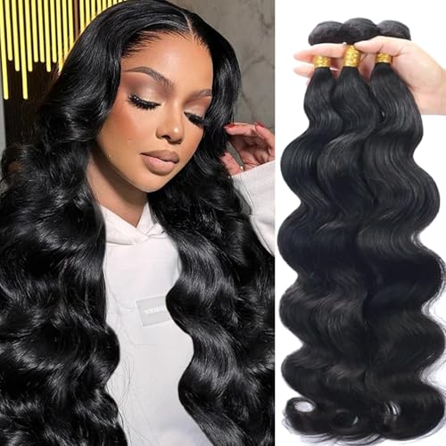 Body Wave Bundles Human Hair 20 22 22 Inch 12A Grade 100% Unprocessed Brazilian Virgin Hair Body Wave 3 Bundles Deals Real Human Hair Extensions For Black Women Natural Black