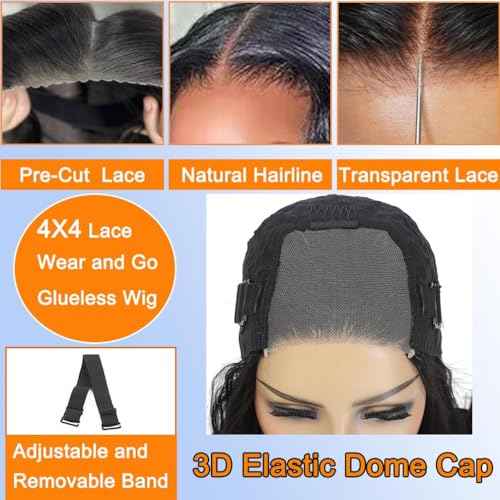 Glueless Wigs Human Hair Pre Plucked Pre Cut Deep Wave Lace Front Wigs Human Hair Wig for Black Women Wear and Go Glueless Wig(16 Inch)