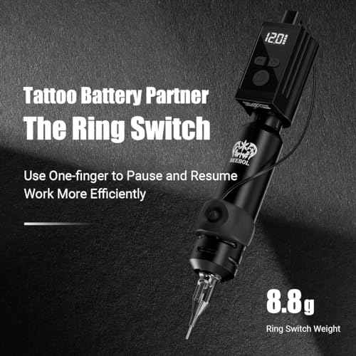 Neebol Tattoo Battery Power Supply, 1450mAh Lithium Battery Pack with Display, Ring Switch Design, RCA, Rechargeable Cordless Battery for Tattoo Pen, Rotary Wireless Tattoo Machine Accessories