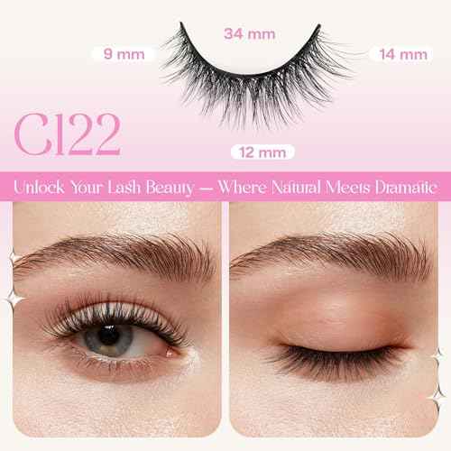 CALAILIS Self Adhesive Eyelashes 5 Pairs Natural Look Press On Lashes No Glue Need Eyelashes Reusable Cat Eye Wispy Self-adhesive False Lashes with Replacement Adhesive Strips (C122)