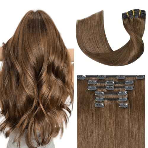 Light Brown Hair Extensions Clip in Human Hair 18 Inch 70g 7pcs Remy Hair Silky Straight 16clips One Pack for Women #6 Chestnut Brown Hair Extensions
