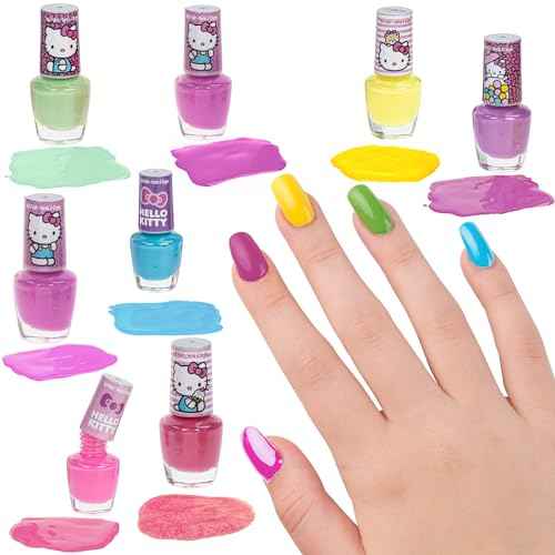 Townley Girl Hello Kitty 8 Pack Nail Polish,Water-Based, Non-Toxic, Peel-Off Set Girls Kids Ages 3+, Perfect for Parties, Sleepovers & Makeovers