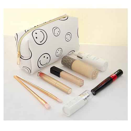 Cosmetic Bag for Purse, Small Makeup Pouch, Small Purse Organizer, PU Leather Waterproof Portable Smiley Face Storage Bag Travel Gift for Women Girls
