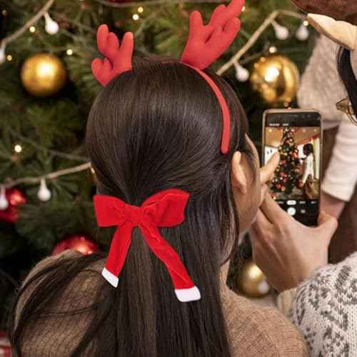 Christmas Hair Bow Clip Velvet Red Hair Clips for Girls, Long Tail Hair Bows Hairpins Winter Xmas New Year Holiday Alligator Hair Barrette for Costume Outfits Party Favors Gifts