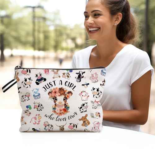 Cow Print Makeup Bag Gifts for Women,Cows Cosmetic Bag for Girls, Just A Girl Who Loves Cows Christmas Birthday Gifts