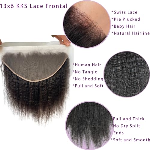 13x6 Kinky Straight Closures Ear To Ear Free Part Brazilian Remy Virgin Human Hair with Baby Hair Invisible Knots Natural Color 14INCH