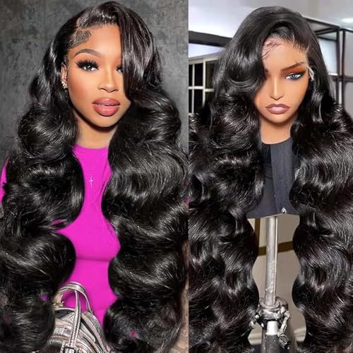 26 Inch 13x6 Body Wave Lace Front Wigs Human Hair 180 Density HD Lace Frontal Wigs Human Hair Pre Plucked Human hair Wig for Women Natural Black