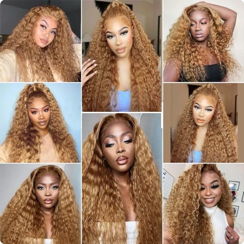 Color #27 Honey Blonde Curly Human Hair Bundles Brazilian Virgin Remy Hair Extensions Double Weft Color 27 Bundles Human Hair Honey Blonde Curly Wave 20 22 24 Inch