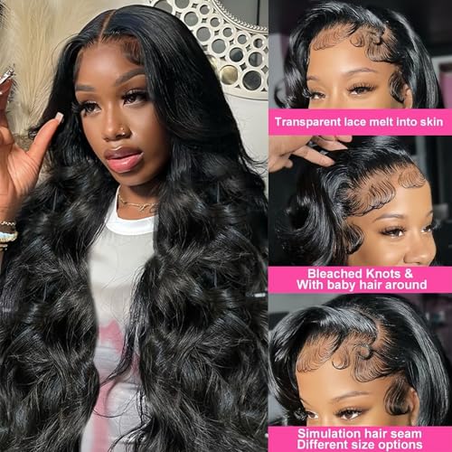 26 Inch Body Wave Lace Front Wigs Human Hair 13x6 Lace Frontal Wigs for Black Women 180% Density HD Transparent Lace Wigs for Women Pre Plucked Gluless Wigs Human Hair HD Lace Front Wigs Human Hair