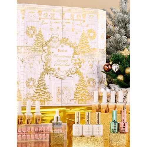 beetles Gel Polish Gilded Boutique Christmas Advent Calendar ? 24 Luxury Days of Gel Nail Polish Colors, Premium Gifts Box with Cat Eye Gel, Nail Care Tools & Mini UV Lamp for Women Holiday Gifting