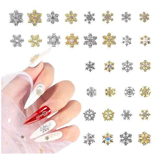 AUOCATTAIL 32PCS Snowflake Nail Rhinestones Christmas Nail Art Charm 3D Gems Crystals Diamonds Accessories for DIY Manicure Craft