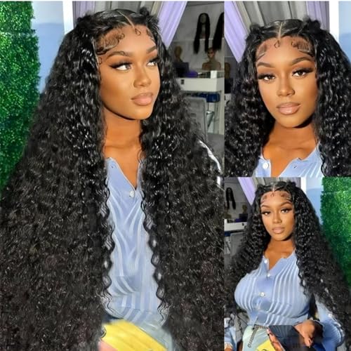 Deep Wave Lace Front Wigs Human Hair 200% Density Deep Curly Lace Frontal Wigs 26 Inch 13x4 Glueless Wigs HD Transparent Lace Front Wigs Human Hair Pre Plucked with Baby Hair for Black Women