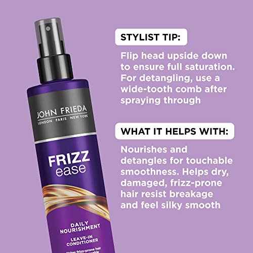 John Frieda Frizz Ease Daily Nourishment Leave-In Conditioner, Detangles Frizzy, Damaged Hair, Reduces Breakage, Protects Against Heat, with Vitamins A, C, E & Green Tea Extract, 8 Oz