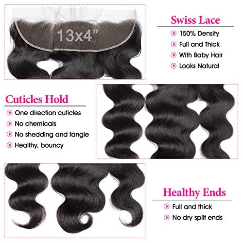 Lemoda 13x4 Frontal Body Wave HD Transparent Lace Frontals Brazilian Virgin Human Hair Lace Frontal Closure Natural Black 22 Inch