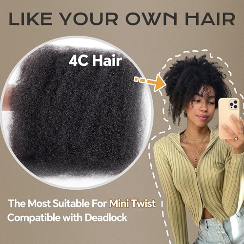 BLL Afro Kinkys Bulk Human Hair-100% Human Hair for Mini Twist Braiding Dreadlock Loc Extensions Afro Kinky Curly Hair Bulk Black Color (30#, 22 Inch Pack Of 1)