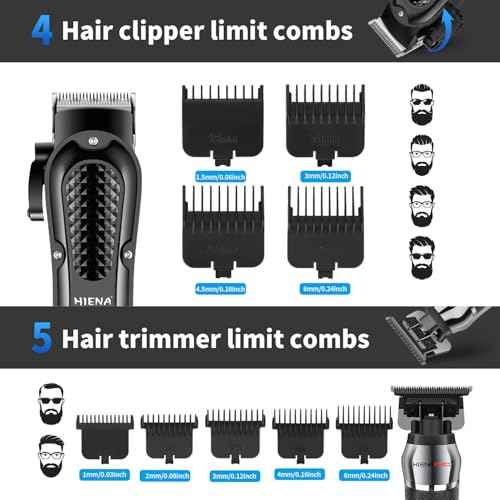 HIENA PRO Professional Cordless Hair Clippers for Men, T-Blade Beard Trimmer & Foil Shaver & Nose Hair Trimmer Set, Rechargeable Electric Barber Hair Cutting Grooming Kit
