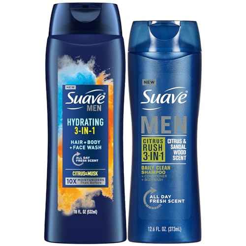 Suave Men 3-in-1 Variety 2-Pack ? Hydrating Hair, Body, Face Wash + Citrus Rush Daily Clean Shampoo, Conditioner & Bodywash