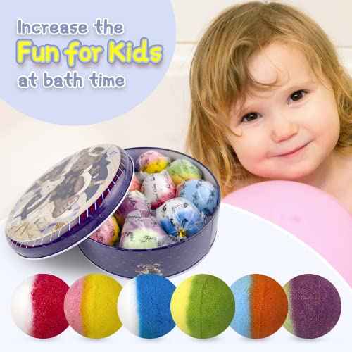 Bath Bombs for Kids,12pcs Bath Bombs with Surprise Crystal Toys Inside, Handmade Natural and Organic Bubble Bath Bombs, Birthday Christmas Easter Gift for Girls