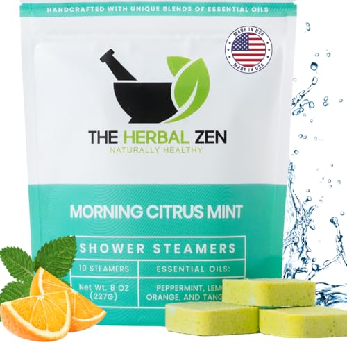 Morning Citrus Mint Shower Steamers Aromatherapy for Energy - Christmas Gift - Adult Stocking Stuffer - USA Made - Peppermint & Orange Shower Bomb Tablets - Soothing Natural Essential Oils (10 Pack)
