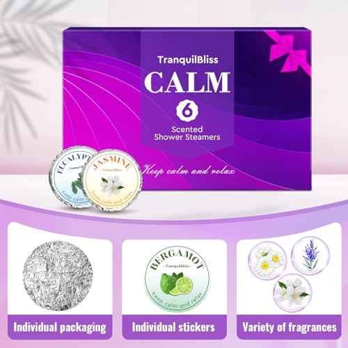 TranquilBliss Shower Steamers, Shower Bombs with Natural Fragrance, Self Care& Relaxation, Mother's Day, Christmas Birthday for Women and Mom, Individually Packaged, Purple Set 1 Packs£¨6 Tablets£©