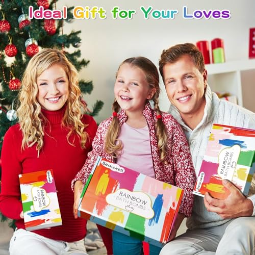 Rainbow Bath Bombs Gift Set, Handmade 8 Pcs Bath Bombs for Kids Girls, Kid Bubble Bath Fizzy, Stocking Stuffers for Kids, Christmas Gifts for Kid Women