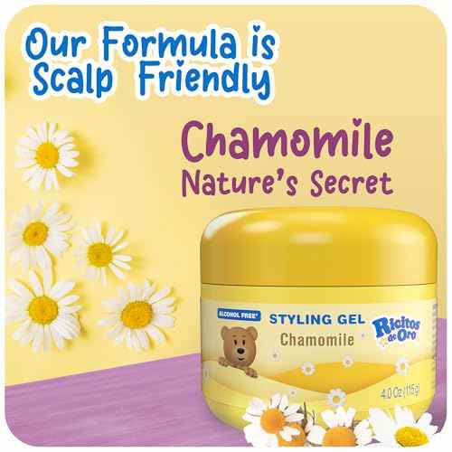 Ricitos de Oro Chamomile Hair Gel -Preserves Natural Color, Non-Greasy, Alcohol Free, Hypoallergenic, Tear-Free, Gentle Daily Use - Baby, Kids Hair Gel, Toddler - 4.05 Oz, 3-Pack