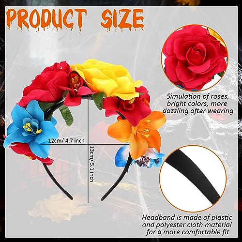 Xinnun 18 Pcs Mexican Rose Flower Crown Headband Easter Mardi Gras Headpiece Cosplay Headgear for Party